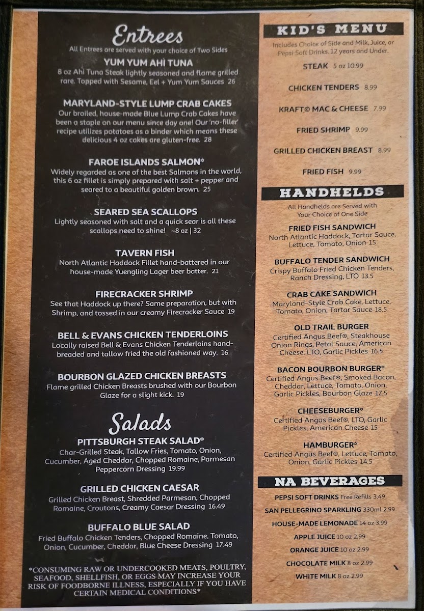 Menu Old Trail Tavern + Steak-1