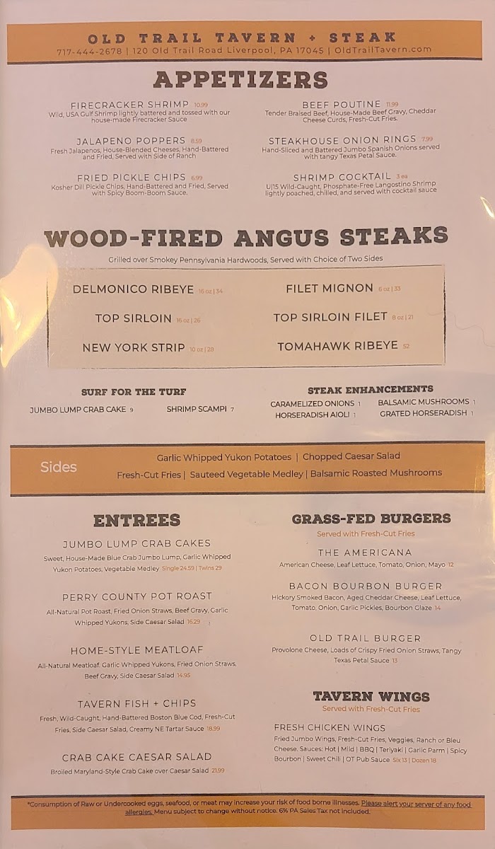 Menu Old Trail Tavern + Steak-3