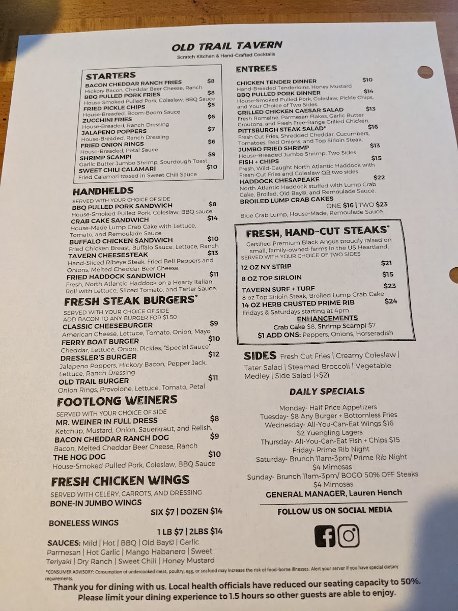 Menu Old Trail Tavern + Steak-7