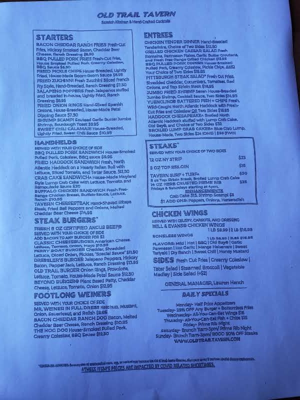 Menu Old Trail Tavern + Steak-8